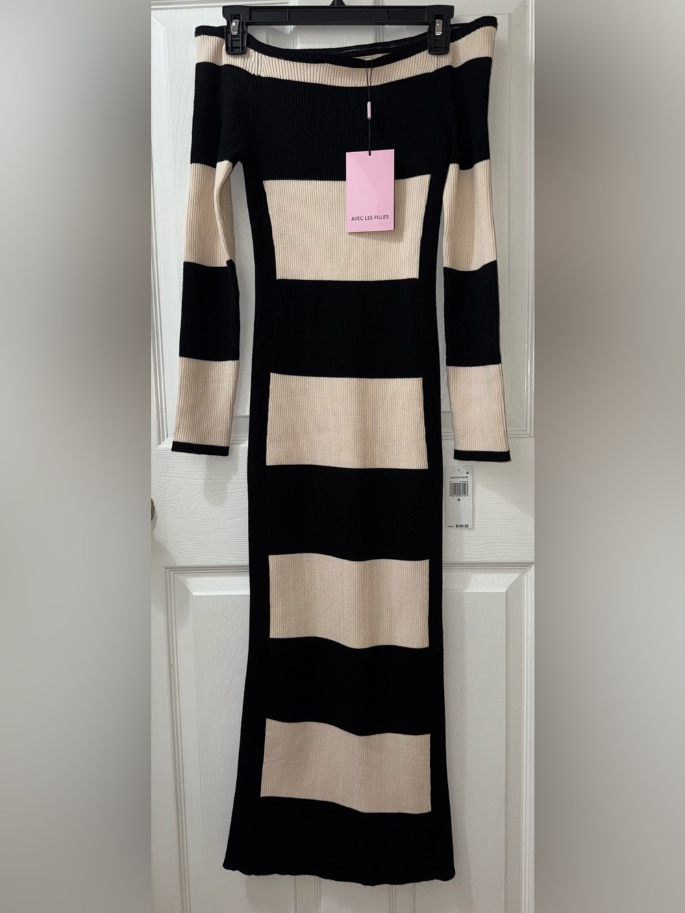 NWT Avec Les Filles Striped Rib-Knit Long-Sleeve Sweater Dress Size Medium